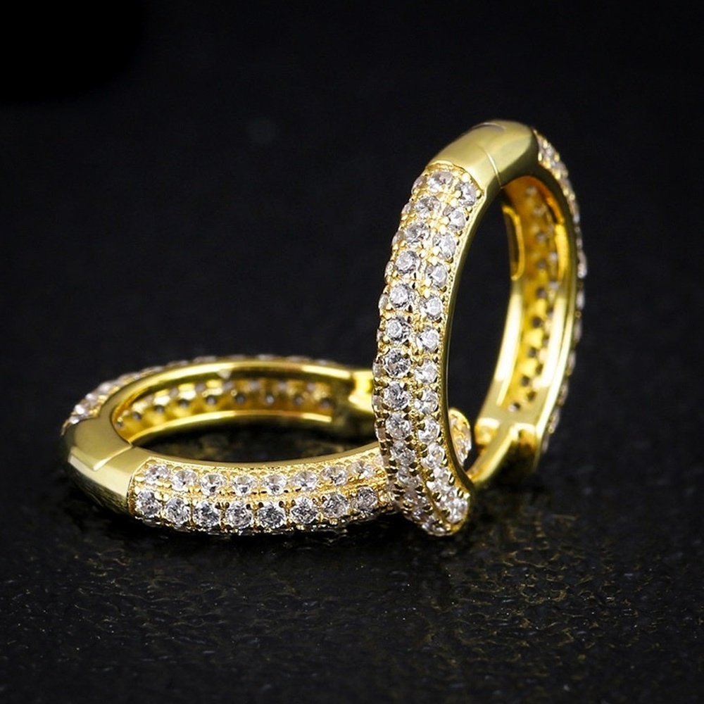 Men's Small Thin Iced Gold Plated Sterling Silver Skinny Huggie Hoop Earrings​